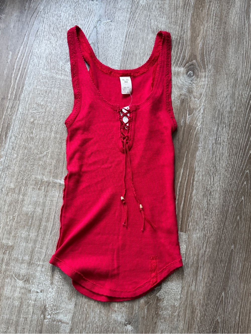 We The Free Red Lace-Up Ribbed Tank Top